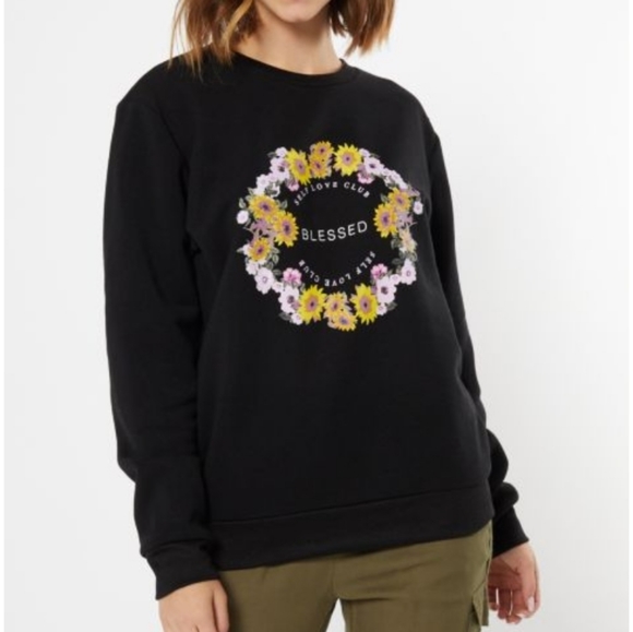 Floral Blessed Graphic Crewneck Sweatshirt Pullover NWT Womens Juniors - Picture 2 of 3
